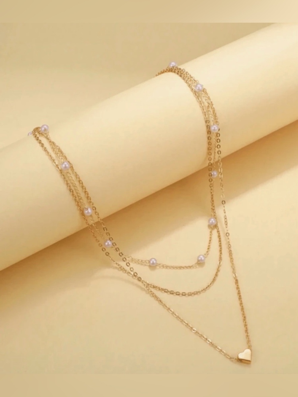 Gold Layered Heart & Pearl Necklace — Delicate Women’s Jewelry - Picture 2 of 2